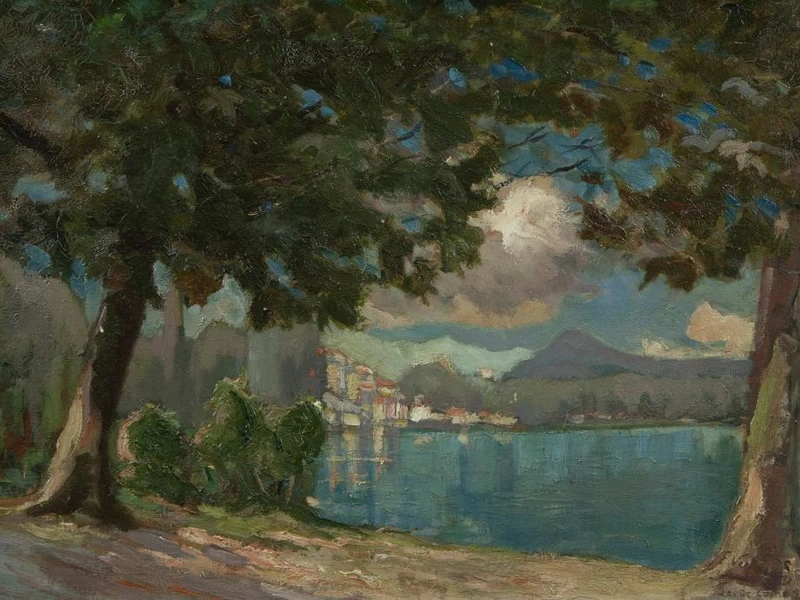 1849-Alfred Verhaeren - Veduta del lago di Como